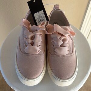 art class Light Pink Glitter Ribbon Lace Kids Sneakers